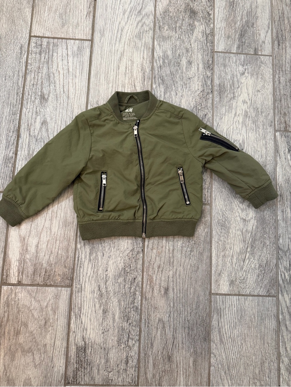 H&M Kids Olive Green Zip-Up Bomber Jacket
